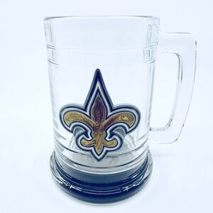 Saints Fleur-de-Lis 15oz Glass Beer Stein/Mug with Gold and Black Inlaid Design
